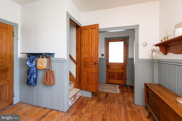 510 E Main St, Birdsboro, PA 19508 - entryway with wainscoting and hardwood / wood-style flooring