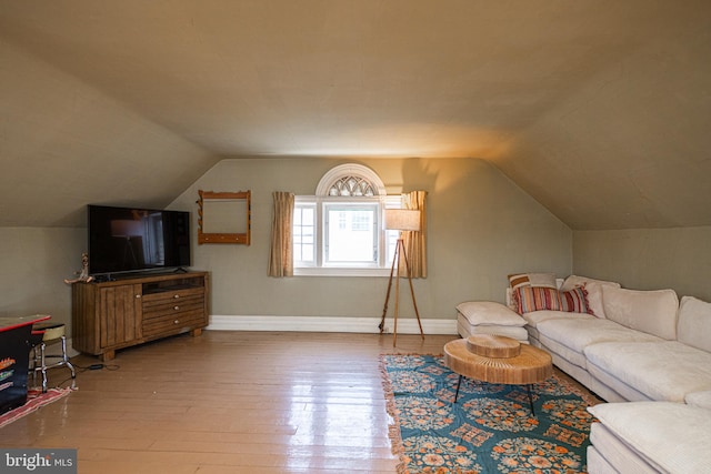510 E Main St, Birdsboro, PA 19508 - living area featuring vaulted ceiling, hardwood / wood-style flooring, and baseboards