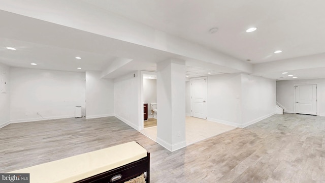 225 Dupont Cir, Wilmington, DE 19809 - finished basement featuring light wood finished floors, recessed lighting, and stairway
