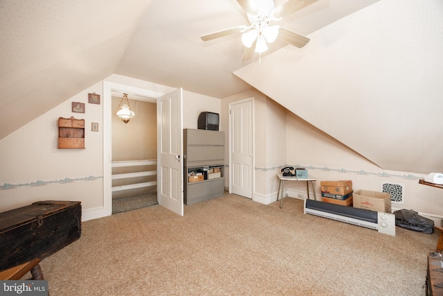 134 S 5th Ave, Royersford, PA 19468 - additional living space with carpet, vaulted ceiling, a ceiling fan, and baseboards