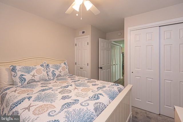 104 120th St Unit D82, Ocean City, MD 21842 - bedroom featuring dark colored carpet, ceiling fan, and a closet