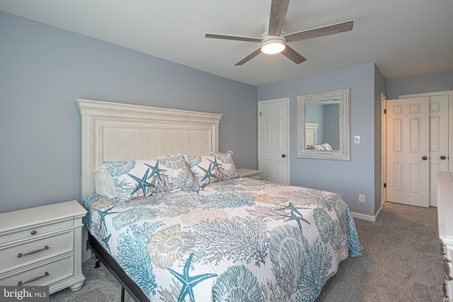 104 120th St Unit D82, Ocean City, MD 21842 - bedroom with dark colored carpet, baseboards, and a ceiling fan
