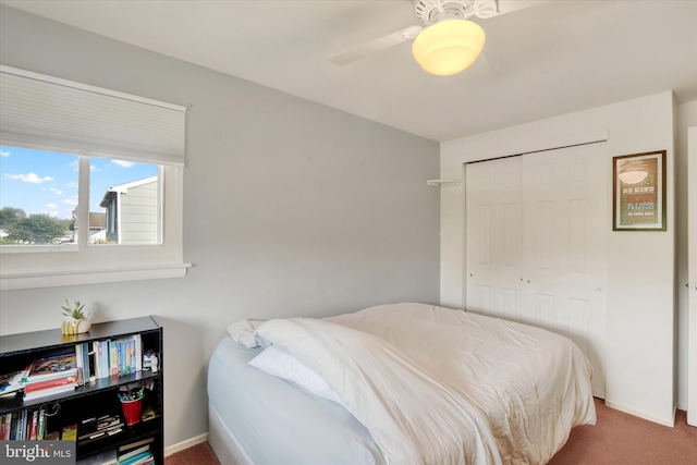 869 Primrose Dr, Warminster, PA 18974 - bedroom featuring carpet floors, a closet, a ceiling fan, and baseboards