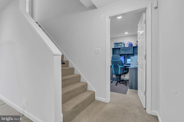 1606 Montmorency Dr, Vienna, VA 22182 - stairway featuring baseboards, recessed lighting, and carpet floors