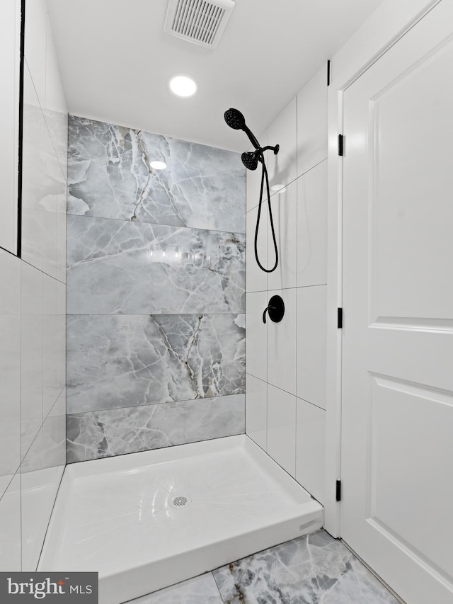 2331 N Front St, Philadelphia, PA 19133 - full bathroom with a shower stall, marble finish floors, and recessed lighting
