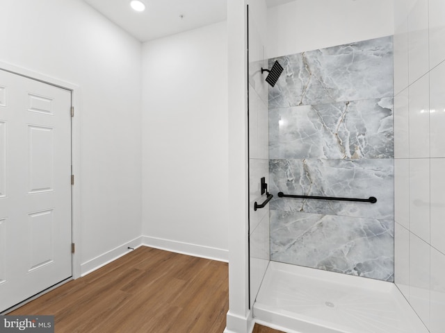2331 N Front St, Philadelphia, PA 19133 - full bathroom with walk in shower, wood finished floors, baseboards, and recessed lighting