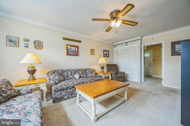 1307 Franklin Ave, Cinnaminson, NJ 08077 - carpeted living room with crown molding, ceiling fan, and baseboards