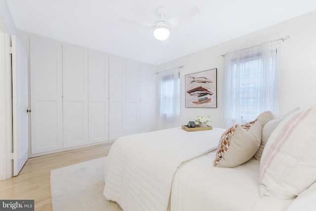 4377 Cherry Hill Rd, Arlington, VA 22207 - bedroom with multiple windows, light wood-style flooring, and ceiling fan