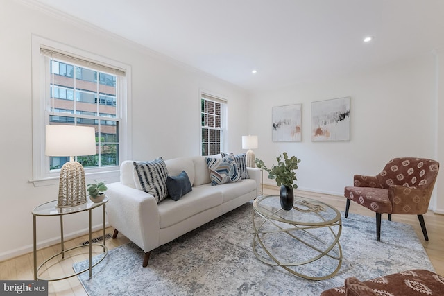 4377 Cherry Hill Rd, Arlington, VA 22207 - living area featuring wood finished floors, ornamental molding, and recessed lighting