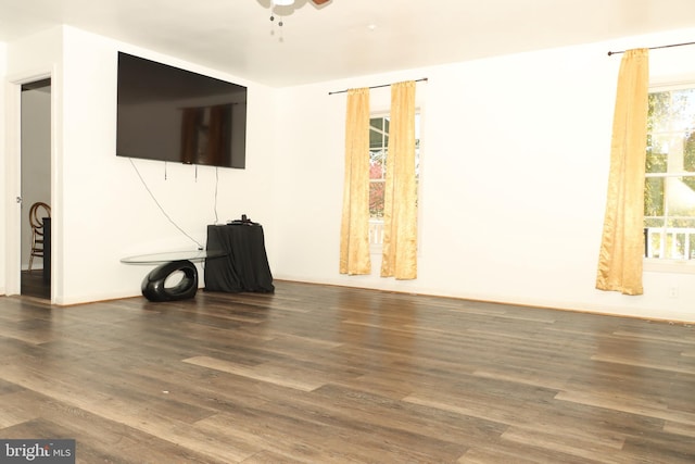 9216 Crandall Rd, Lanham, MD 20706 - unfurnished living room featuring wood finished floors and a ceiling fan