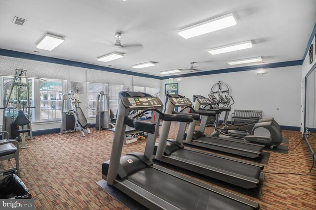 8612 Wintergreen Ct Unit 403, Odenton, MD 21113 - workout area featuring carpet flooring, ceiling fan, and baseboards