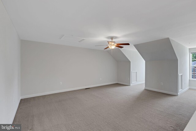 15713 Murphys Tin St, Silver Spring, MD 20906 - additional living space with carpet floors, baseboards, a ceiling fan, vaulted ceiling, and attic access