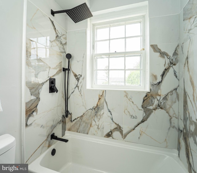 3232 N Rolling Rd, Baltimore, MD 21244 - bathroom featuring a combined bath / shower with marble appearance and toilet