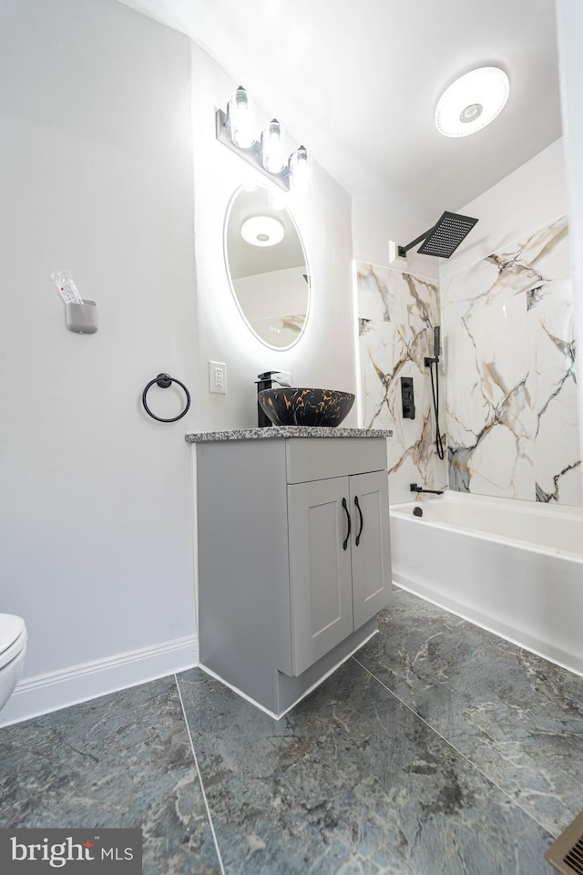 3232 N Rolling Rd, Baltimore, MD 21244 - bathroom with vanity, shower / tub combination, and marble finish flooring