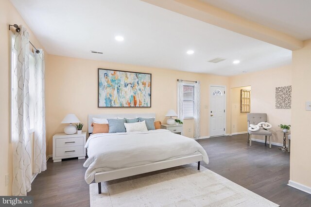 136 Pemberton Browns Mill Rd, Browns Mills, NJ 08015 - bedroom with dark wood-style flooring, baseboards, and recessed lighting