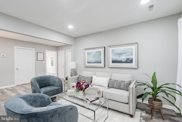 136 Pemberton Browns Mill Rd, Browns Mills, NJ 08015 - living room featuring wood finished floors, baseboards, and recessed lighting