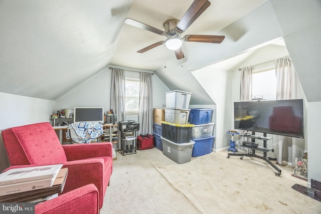 17 S Jefferson Ave, National Park, NJ 08063 - sitting room with vaulted ceiling, carpet, and a ceiling fan