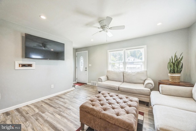 17 S Jefferson Ave, National Park, NJ 08063 - living area with wood finished floors, ceiling fan, baseboards, and recessed lighting