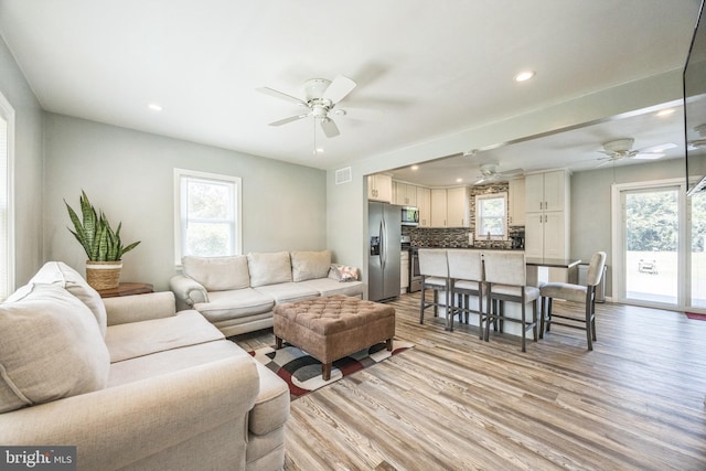 17 S Jefferson Ave, National Park, NJ 08063 - living room featuring light wood-style floors, ceiling fan, and recessed lighting