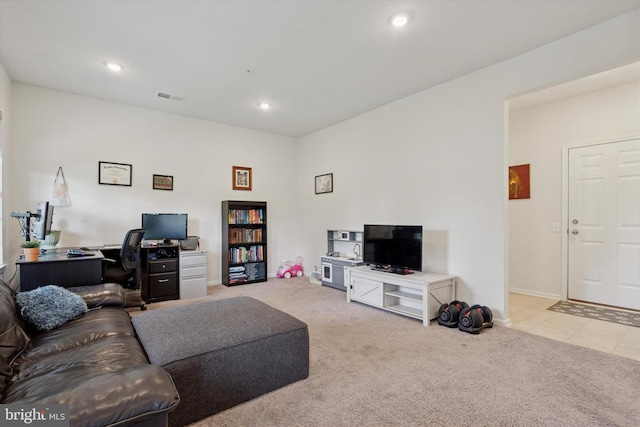 468 Rowan St, Warminster, PA 18974 - living room featuring light colored carpet, recessed lighting, an office area, and baseboards