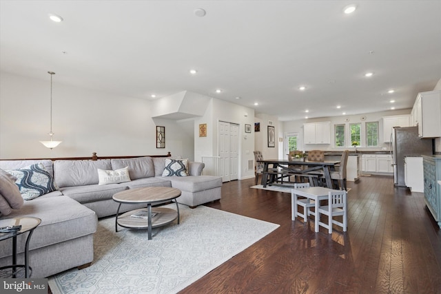 468 Rowan St, Warminster, PA 18974 - living room featuring dark wood-style flooring and recessed lighting