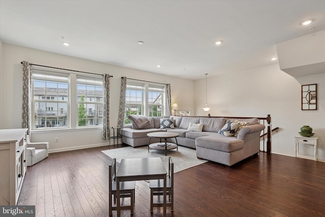 468 Rowan St, Warminster, PA 18974 - living area with dark wood finished floors, recessed lighting, and baseboards