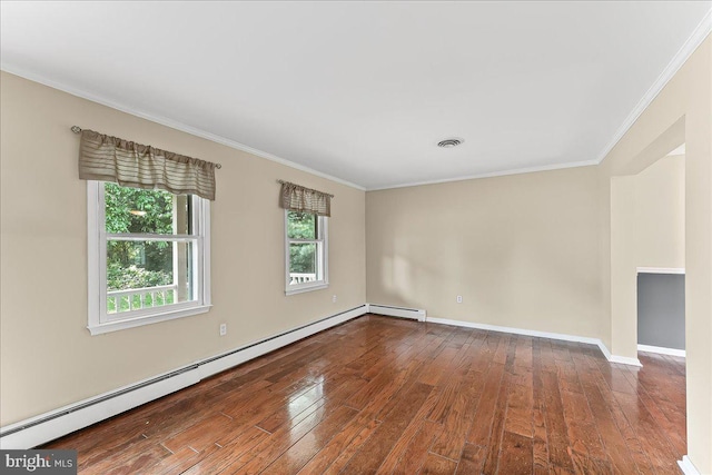 303 Heather Hills Dr, Landenberg, PA 19350 - empty room featuring a baseboard radiator, hardwood / wood-style flooring, and ornamental molding