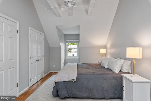 1414 Ellis Rd, Annapolis, MD 21403 - bedroom with wood finished floors, lofted ceiling, baseboards, and a ceiling fan
