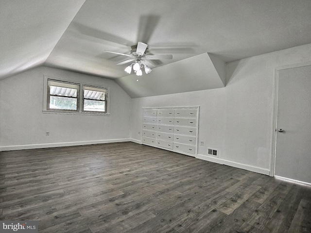 1927 N 15th St, Reading, PA 19604 - additional living space with dark wood-style floors, lofted ceiling, ceiling fan, and baseboards