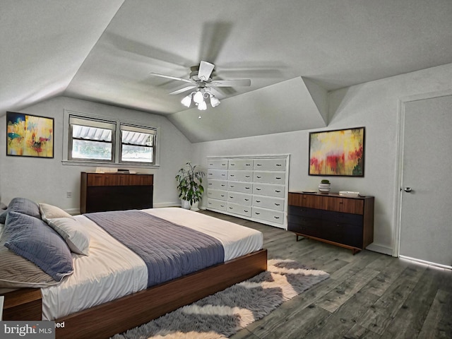 1927 N 15th St, Reading, PA 19604 - bedroom with vaulted ceiling, wood finished floors, a ceiling fan, baseboards, and a textured ceiling