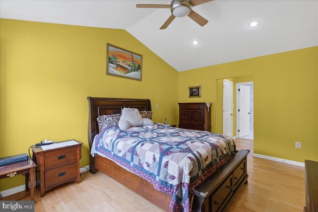 302 Berkshire, Princeton, NJ 08540 - bedroom featuring lofted ceiling, light wood-type flooring, recessed lighting, and a ceiling fan