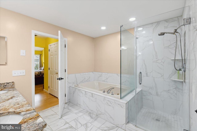 302 Berkshire, Princeton, NJ 08540 - full bathroom featuring marble finish floors, a bath, a marble finish shower, double vanity, and ensuite bathroom