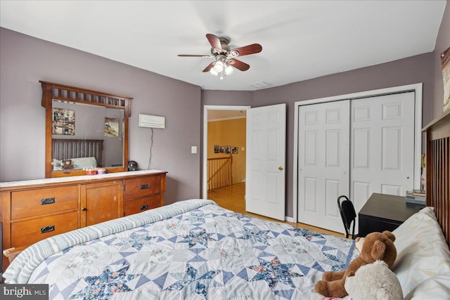 302 Berkshire, Princeton, NJ 08540 - bedroom featuring a closet, wood finished floors, and ceiling fan
