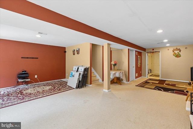 302 Berkshire, Princeton, NJ 08540 - finished basement with recessed lighting, stairs, and carpet