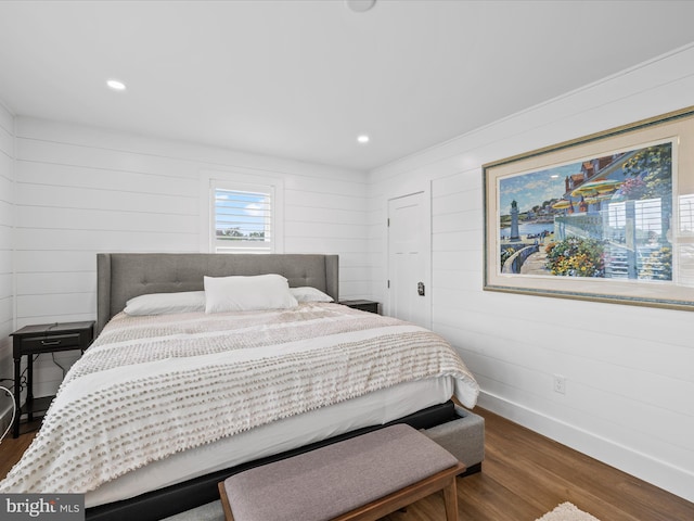65 W W Ave W, Ocean View, DE 19970 - bedroom featuring dark wood-style floors, wooden walls, and recessed lighting