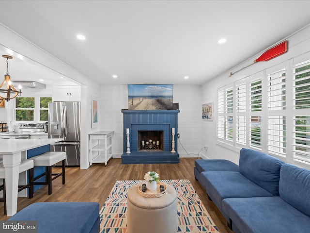 65 W W Ave W, Ocean View, DE 19970 - living room featuring a fireplace, dark wood finished floors, and recessed lighting