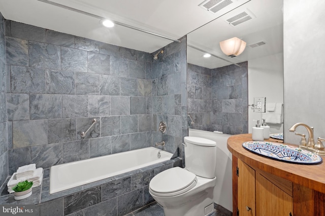 4834 8th St S, Arlington, VA 22204 - bathroom with vanity, tiled shower / bath combo, toilet, and recessed lighting