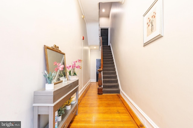 2112 Pine St Unit 2, Philadelphia, PA 19103 - corridor featuring light wood finished floors, stairs, and ornamental molding