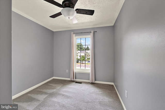 6119 Starburn Path, Columbia, MD 21045 - spare room with a textured ceiling, carpet flooring, ornamental molding, and ceiling fan