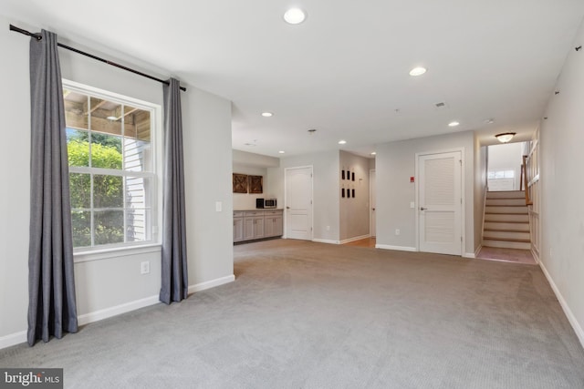 2316 Macis Cir, Warrington, PA 18976 - unfurnished living room featuring light colored carpet, recessed lighting, stairway, and baseboards