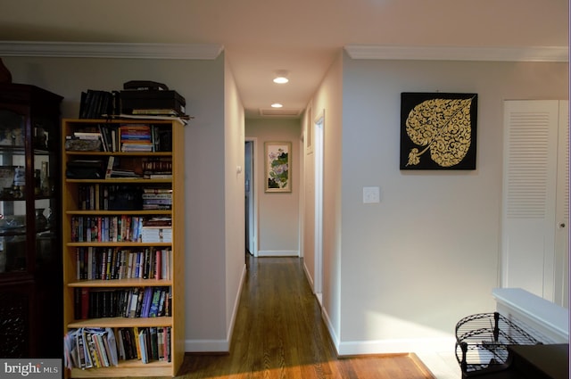 6403 Limerick Ct, Springfield, VA 22152 - hall with wood finished floors, baseboards, recessed lighting, and ornamental molding