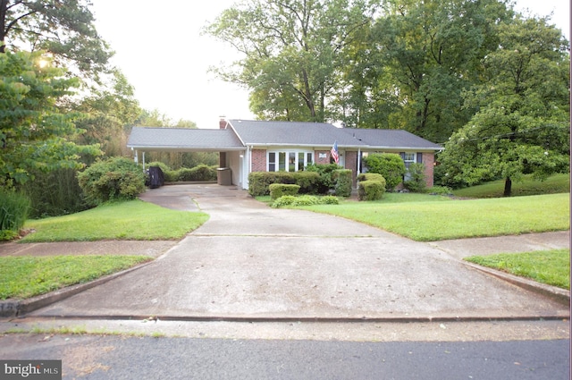6403 Limerick Ct, Springfield, VA 22152 - ranch-style home featuring a front yard, driveway, a chimney, and brick siding