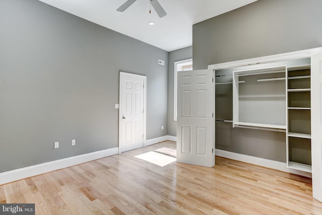 1214 Eutaw Pl, Baltimore, MD 21217 - unfurnished bedroom featuring wood finished floors, baseboards, a closet, and ceiling fan