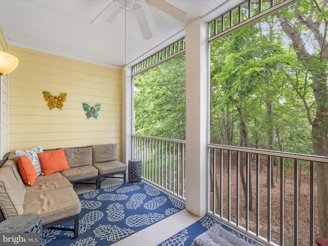 33584 Windswept Dr Unit 5202, Millsboro, DE 19966 - sunroom featuring ceiling fan and an outdoor hangout area