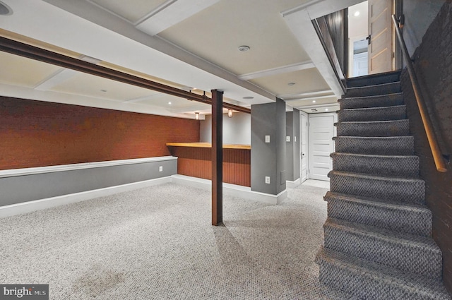 4210 3rd St NW, Washington, DC 20011 - finished below grade area with stairs, baseboards, carpet floors, and recessed lighting