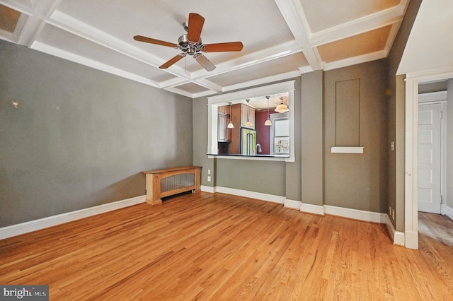 4210 3rd St NW, Washington, DC 20011 - unfurnished room featuring coffered ceiling, a ceiling fan, light wood-style flooring, baseboards, and beam ceiling
