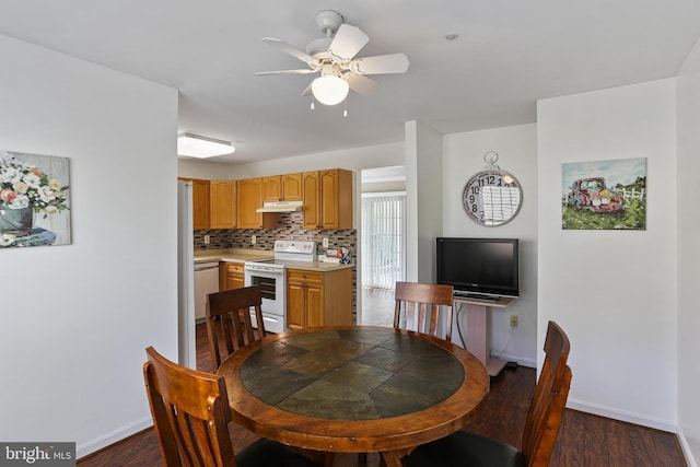 2504 Shelley Cir Unit 1B, Frederick, MD 21702 - dining room featuring dark wood-type flooring, baseboards, and ceiling fan