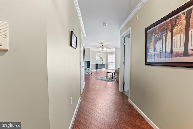 2504 Shelley Cir Unit 1B, Frederick, MD 21702 - hall with baseboards, crown molding, and dark wood finished floors