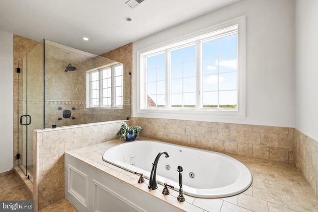 5835 Ridgeview Dr, Doylestown, PA 18902 - full bathroom with a shower stall, a tub with jets, and recessed lighting