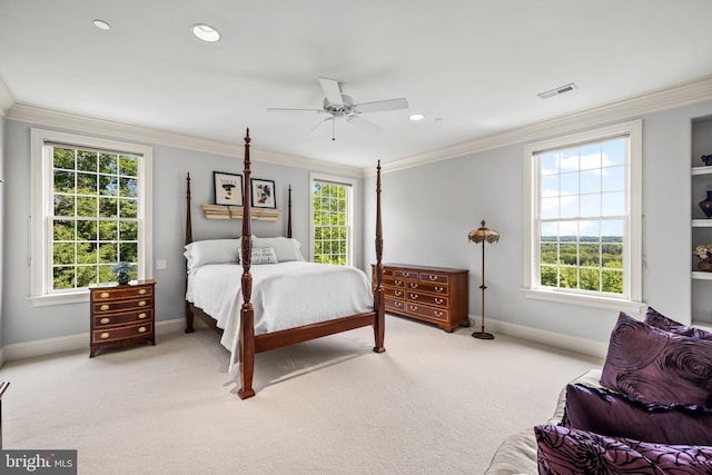 5835 Ridgeview Dr, Doylestown, PA 18902 - carpeted bedroom featuring crown molding, baseboards, a ceiling fan, and recessed lighting